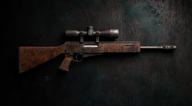 Vintage rifle with scope on dark background photo