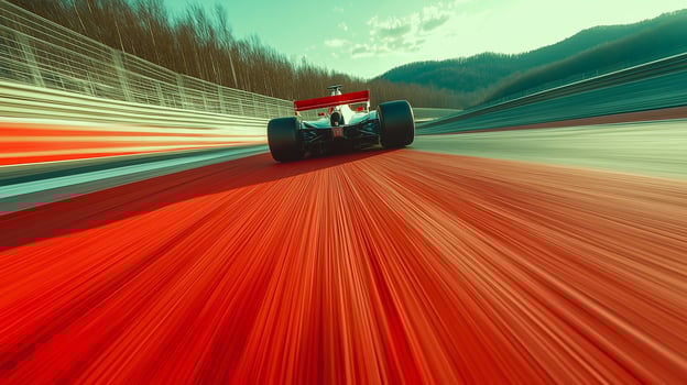 A racing car driving on a red track photo