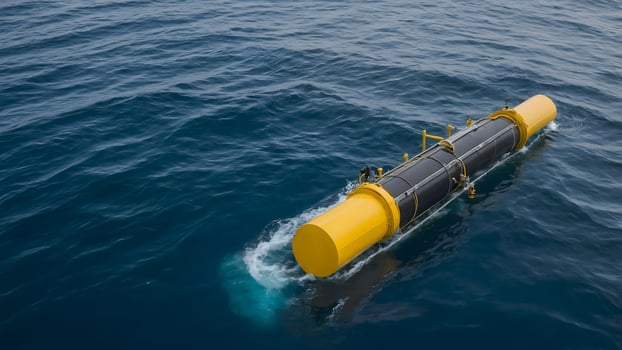A yellow submarine floating in the ocean photo