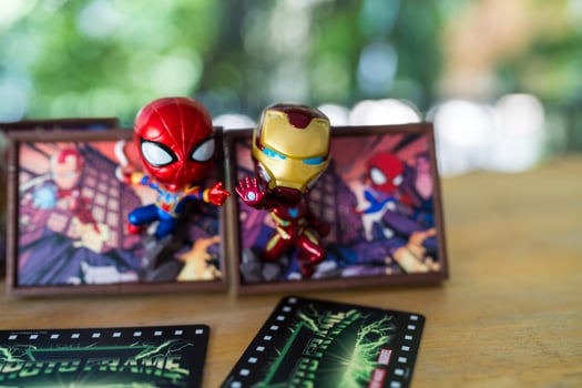 Bangkok, Thailand - December 12, 2024 Iron man and Spider Man, Frame Series Figures from Pop Mart shop. photo