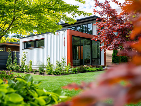 Modern Sustainable Home with Sleek Architectural Details and Lush Natural Surroundings photo