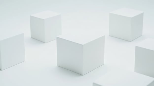 Minimal white 3D cubes on clean geometric background, creating simple and modern aesthetic photo