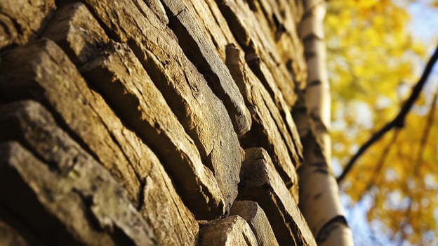 Stone wall texture with autumn leaves photo
