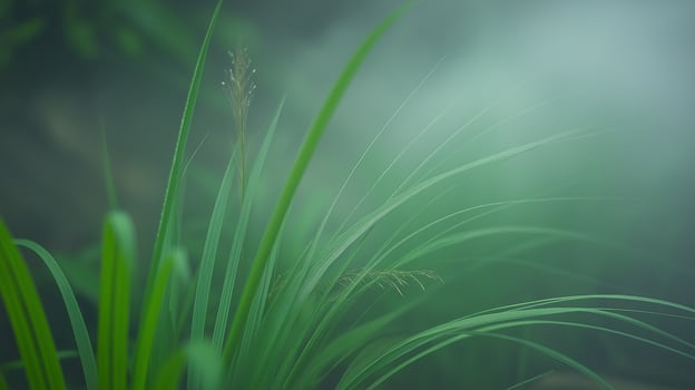 Misty morning, blades of grass in soft light photo