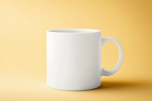 White mug mockup on yellow background photo