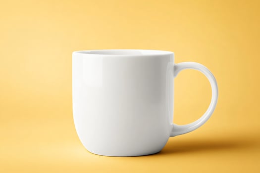 White mug mockup on yellow background photo