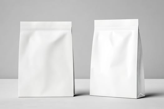 Two white paper bags on a table photo