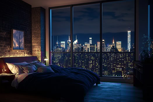 A bedroom with a bed and a window photo