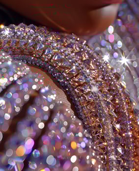 Closeup of woman in purple necklace with rhinestone embellishments photo