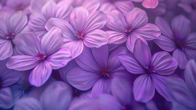 Closeup view of vibrant purple flowers on a bed of groundcover plants photo