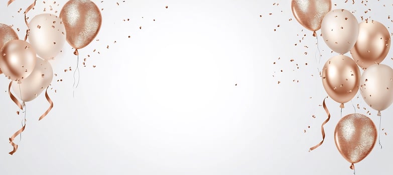 Golden balloons and confetti on a white background photo