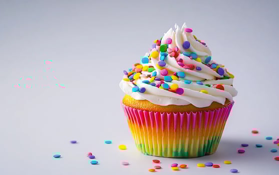 A cupcake with rainbow sprinkles on top photo
