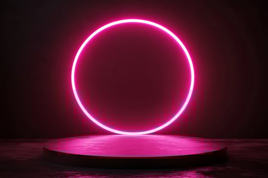 A neon pink circle on a pedestal photo