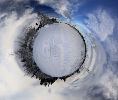 Little planet panorama of remote house in Swedish Lapland in winter photo