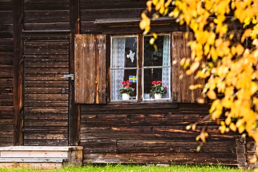 Autumn shot of idyllic facade in the church town Bonnstan in Skelleftea photo