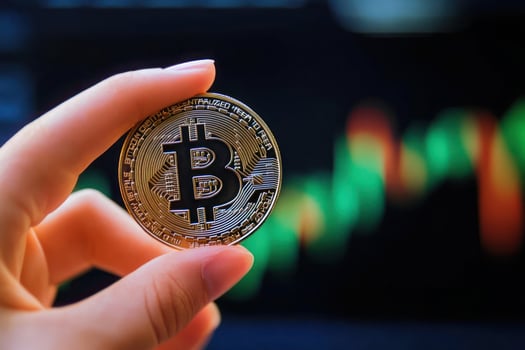 Bitcoin Cryptocurrency Digital Currency Gold Coin Closeup Hand photo