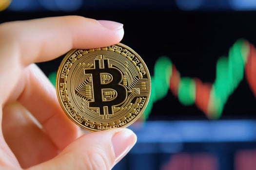 Bitcoin Cryptocurrency Coin Held Finance Market Graph Background photo
