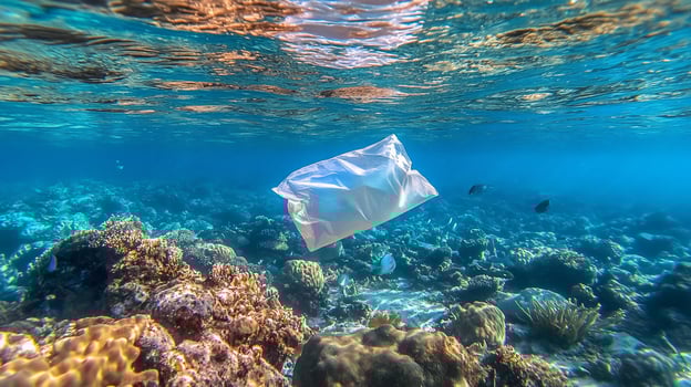 A plastic bag floating in the ocean photo