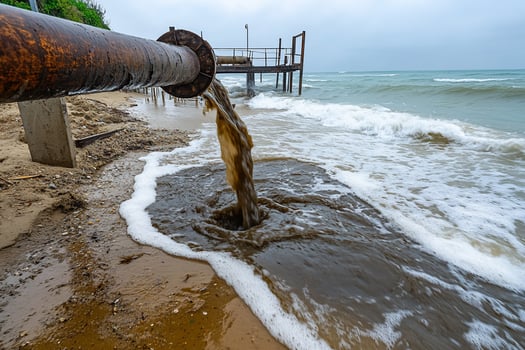 A pipe that is leaking water into the ocean photo
