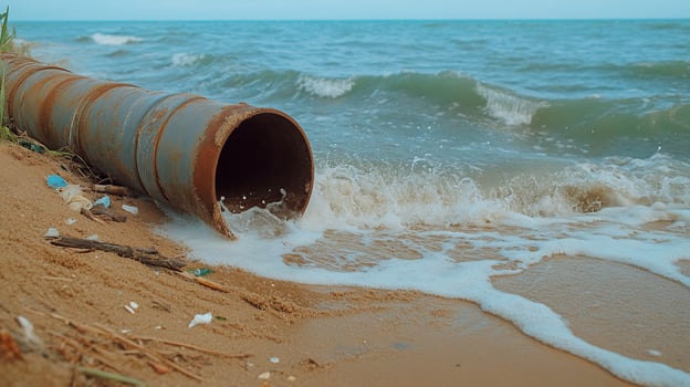 A pipe that is on the beach near the ocean photo