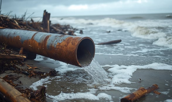 A pipe is leaking water into the ocean photo