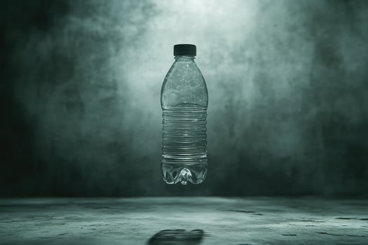 A Transparent Water Bottle Suspended Against a Smoky Background photo