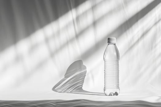 Water Bottle with Light and Shadow on White Fabric photo