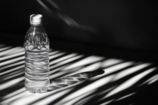 Water Bottle with Shadow Stripes on a White Surface photo