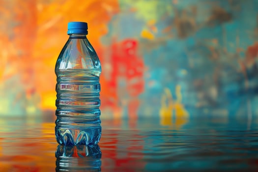 Water Bottle Reflection on Rippling Water with Abstract Background photo