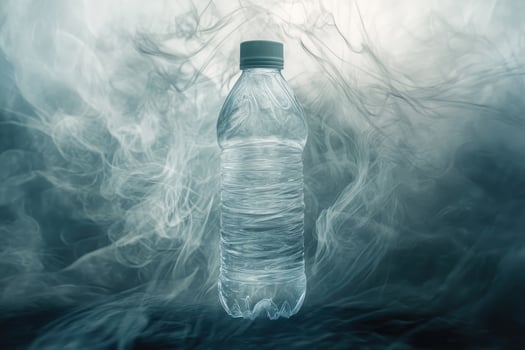 A Plastic Water Bottle Stands in a Misty, Ethereal Setting photo