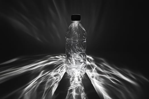 A Plastic Water Bottle Illuminated by Light Streaks on a Black Background photo