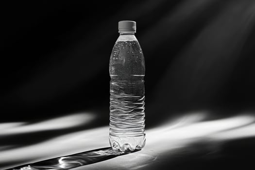 A Single Plastic Water Bottle with Droplets on a Dark Background photo