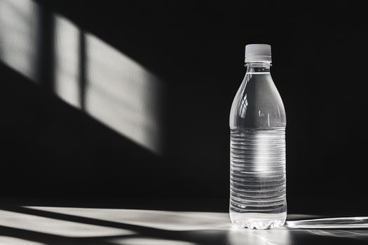 A Single Water Bottle Stands in Shadowed Light photo