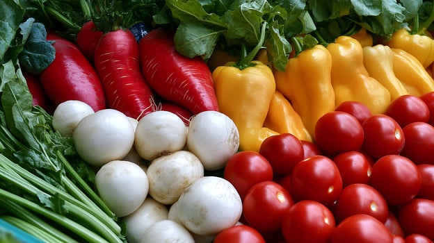 A beautiful close-up shot of fresh vegetables bursting with vibrant color photo