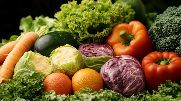 A colorful close-up of fresh vegetables, showcasing vibrant hues and textures photo