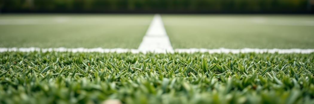 Close-up view of synthetic grass field with a white marking line during daylight hours photo