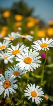 Bright daisies bloom in a vibrant garden during springtime in a sunny landscape photo