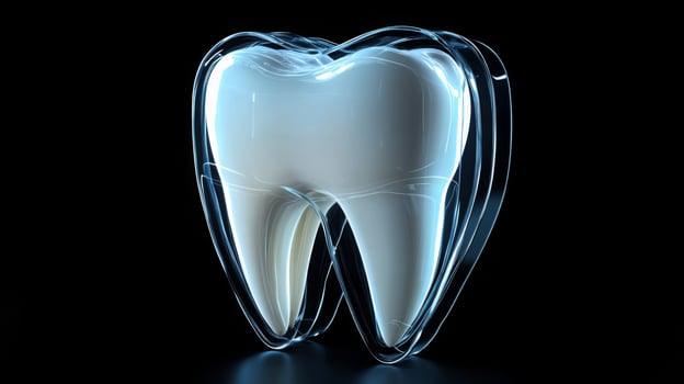 Cutting-edge ai technology enhances dental care by providing advanced protection for teeth. The translucent representation of a tooth highlights the importance of dental health in modern dentistry. photo