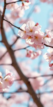 Cherry blossoms bloom in spring under a clear blue sky creating a vibrant and serene atmosphere photo