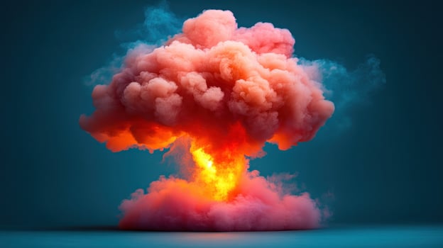 A colorful explosion emits smoke in shades of pink and orange, creating a striking visual against the dark backdrop photo