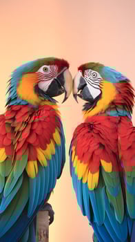 Two vibrant parrots face each other with striking colorful feathers Vertical Mobile Wallpaper photo