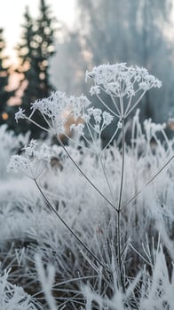 Frost covered plants, clustered structures encased in delicate ice evoke winter serenity Vertical Mobile Wallpaper photo