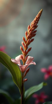 Bright pink and orange flower blooms in a lush garden during the warm afternoon sunlight photo