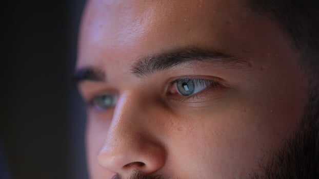 Close up man guy male user mobile phone smartphone technology web online internet social networking vision eyes addict stuck night insomnia browsing virtual cyberspace eyesight connected watching face photo