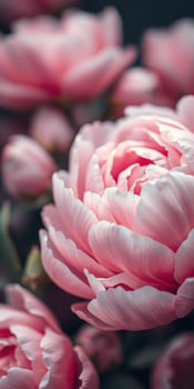 Close-up view of delicate pink peonies blooming in a garden during springtime photo