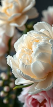 Beautiful white peony blooming gracefully in soft natural light during springtime photo
