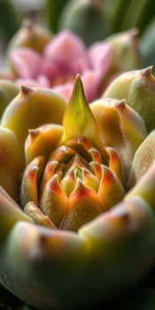 Colorful succulent plants in close-up showcasing intricate details and vibrant hues during a sunny afternoon photo