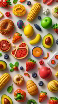2D food emojis on white background, photography photo