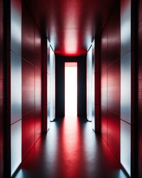 Futuristic Red Corridor Bright Light at the End of Tunnel Abstract Technology Background photo