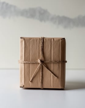 A brown box with a string tied around it photo